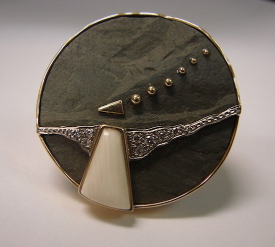 Slate, Mammoth Ivory and Pave Set Diamond Brooch Image