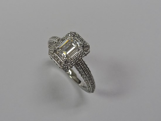 White Gold Halo Ring with Princess Cut Diamond Image