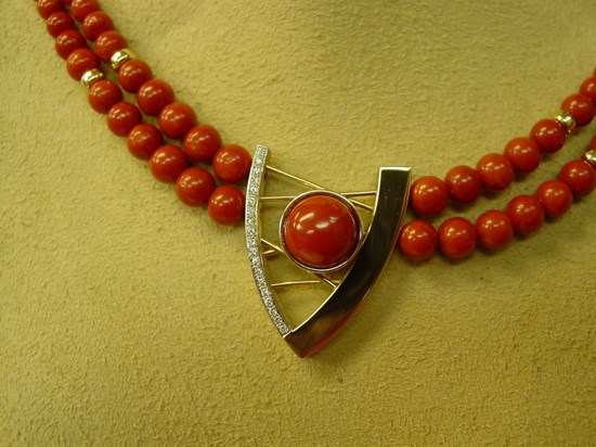 Red Coral with Pave Set Diamonds Image