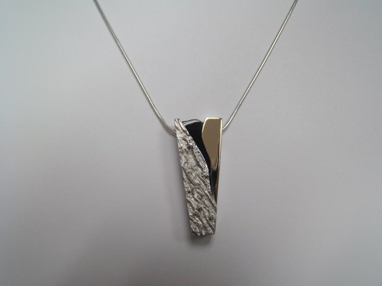 Yellow Gold, Sterling Silver and Black Coral Pendant Image