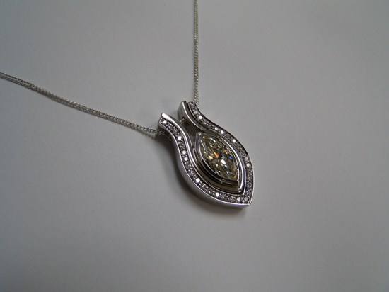White Gold Bezel Set Marquise Diamond with Pave Diamonds Pendant Image