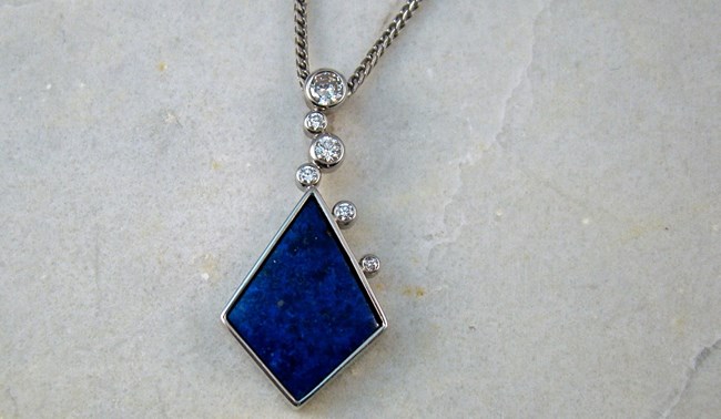Lapis Lazuli Pendant with Bezel Set Diamonds Image