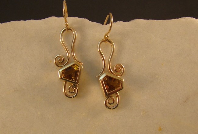 Yellow Gold Earrings with Bezel Set Citrine Image