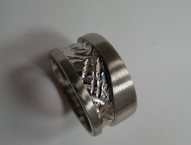 Brushed Sterling Silver Ring with Organic Texture Detail Image